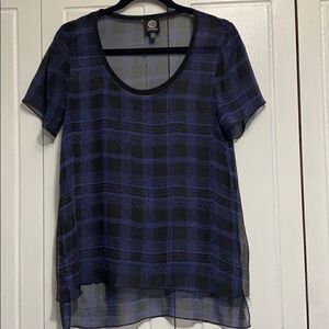 Bobeau  sheer Tunic black/ purple plaid XS